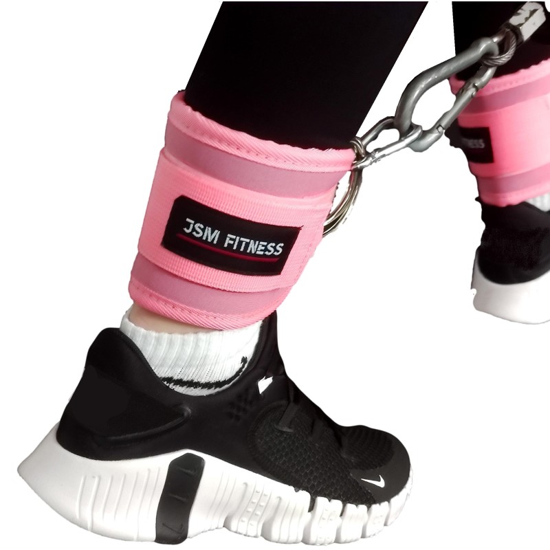 Pink ankle cuffs for pulley and cable, Straps for training glutes and legs