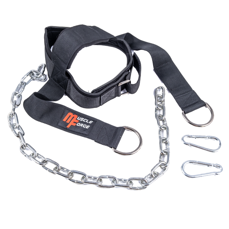 Arnés de cabeza para el entrenamiento de cuello con cadena y mosquetones