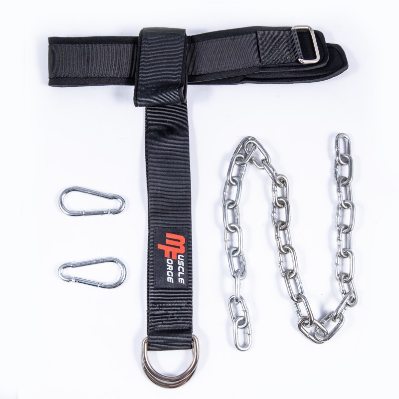 Weight belt for neck training with chain and carabiners